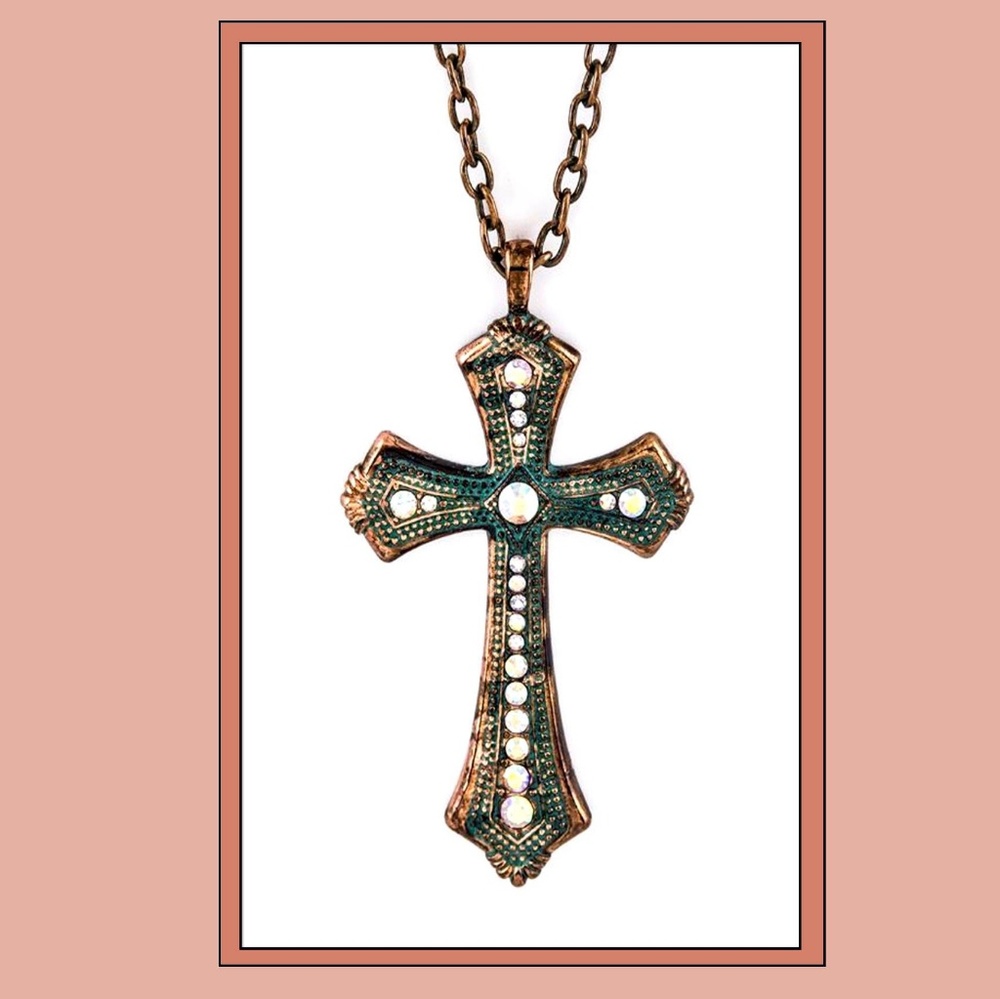 Oxidized Cross with Crystals Necklace